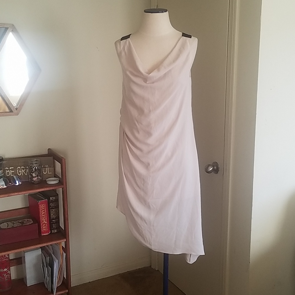 Halston Heritage Asymmetric Hem Beige Dress